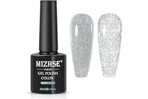 MIZHSE Reflective Gel Polish UV/LED Sparkling Glitter Nail Polish Shiny Diamond Gel Nail Polish 10ml Single Bottle Nail Polish Gel (Silver)