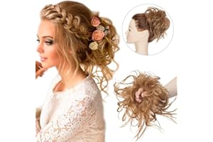 SEGO Chignon Elastico con Capelli Ricci Finti Extension Spettinato XXL Hair Magic Bun Carina 45g Coda Finta Treccia - Castano Sabbia