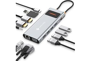 Docking Station USB C Triplo Display, NOVOO 12 in 1 Hub USB C con 2 4K HDMI, VGA, 1000Mbps Ethernet, Lettore SD/TF, 4 USB, Audio da 3,5 mm e Ricarica Rapida PD 100W per MacBook/Dell/Surface/HP
