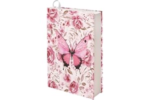 Kuiaobaty Funda de libro con diseño de mariposas rosas, para amantes de los libros, regalo de gusano de libros, funda de tela elástica, sin cordones, acuarela floral