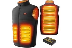 LABCOOL Gilet chauffant,veste chauffante homme avec 7,4V 25000mAh Batterie incluse, 3 Niveau de chauffant, 6 zones chauffante, Hiver extérieur Vêtement
