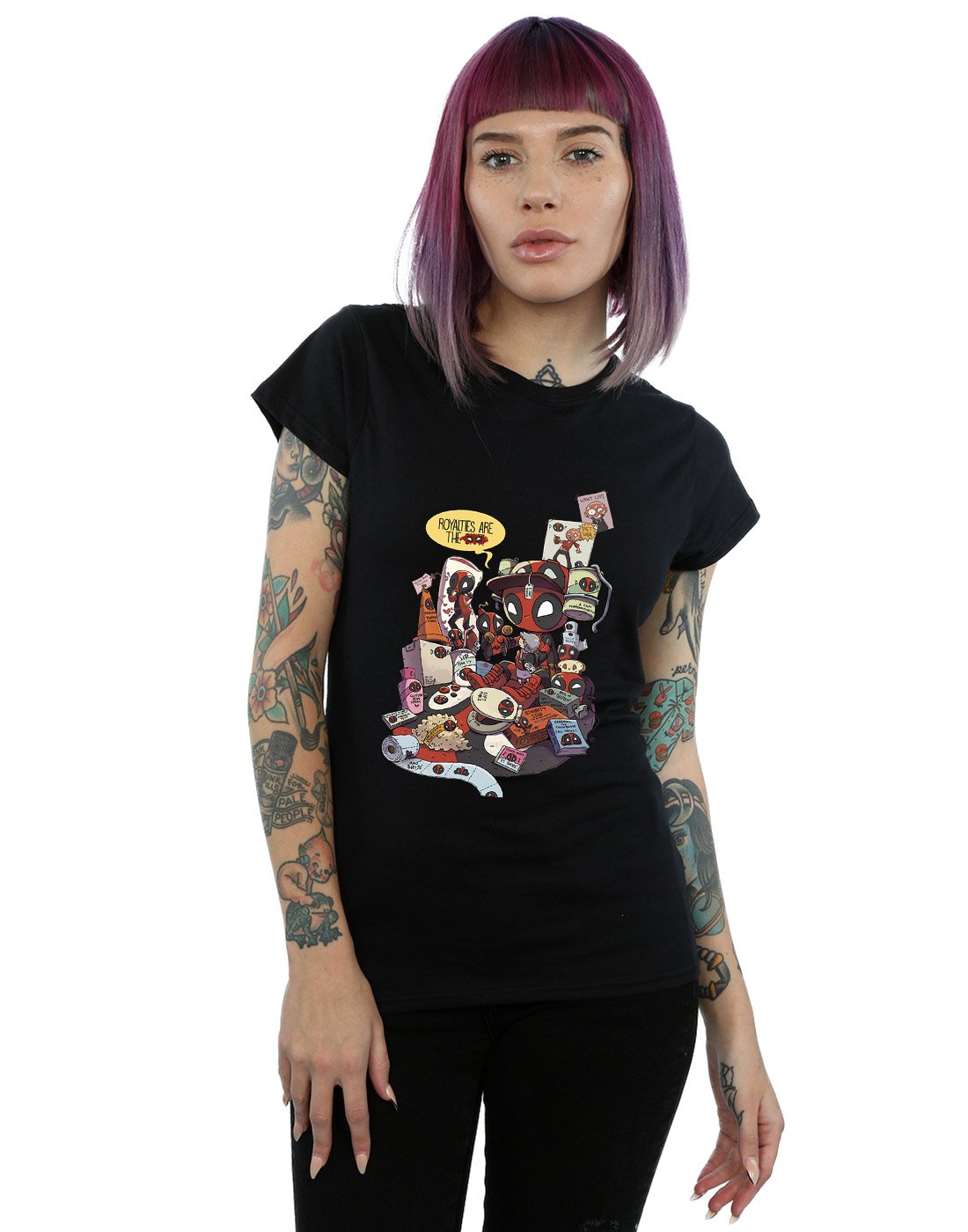 Marvel-Damen-Deadpool-Merchandise-Royalties-T-Shirt-Schwarz-Medium