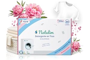 Natulim - Detergente en Tiras para Lavadora (360 Lavados) - Incluye efecto Suavizante, Ecológico, Hipoalergénico, Zero Waste, Made in Spain - Ropa limpia y suave sin ensuciar el Planeta (Floral)