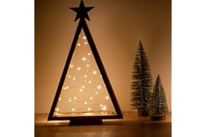 JINGTOPS Drewniane choinki ze światłami, drewniana choinka LED, oświetlenie świąteczne, oświetlenie choinkowe, dekoracje świąteczne do salonu, jadalni (39,5 x 24 cm)