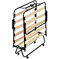 EVERGREENWEB ✅ Folding Bed Base 80x190 cm, Guest Bed Base in Steel, Frame With Beech Wood Slats, Orthopaedic, 4 Scratch-Resistant Removable Wheels, Space-Saving Bed, Perfect As Emergency Bed, With Safety Lock