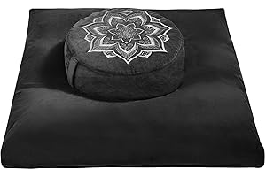 hunnidspace Zafu & Zabuton Meditation Cushion Set – Buckwheat Hull & Memory Foam Pillows, Ergonomic Support for Yoga & Mindfulness – Organic Velvet Cover, Large Size, Durable Comfort (Black)