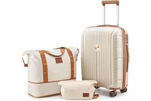 Joyway Set di valigie 3 pezzi di trolley a guscio duro in PP con chiusura TSA e 4 ruote Il set di bagagli a mano contiene 1 borsa da viaggio e 1 borsa da toilette Bianca