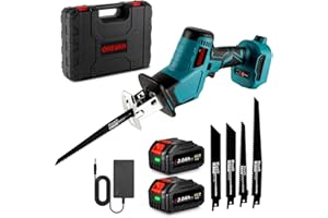 ONEVAN gattuccio a batteria, sega a gattuccio elettrico con 2 batteria da 3000 mAh e 4 lame per seghe, corsa alternativa 15mm, senza spazzole segaossa per taglio di legno e metallo