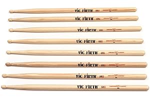 Vic Firth American Classic Series Drumsticks - 5A - American Hickory - Holz Tip - Natur - 4 Paar Value Pack