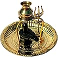 A & S VENTURES Handcrafted Black Shivling Shiva Ling/Shivling With Brass Plate | Kalash With Stand | Trishul Brass For Home Puja, Temple, 15 cm