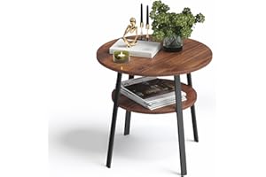 Stardis stolik pomocniczy, okrągły, stabilny, metalowy stelaż/drewno, Ø 52 x wys. 54 cm, 2 półki, stolik nocny, stolik kawowy do salonu, sypialni, kolor orzech włoski