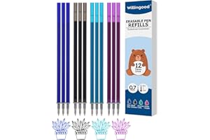 WILLINGOOD Recharges pour stylos Legami [3 bleues, 3 noires, 3 turquoise, 3 violettes, lot de 12], mines pour stylos effaçables Legami, cartouches pour set de stylos, recharges pour stylos Animaux