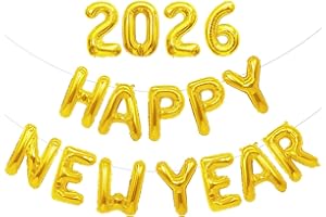 YIAJIA 2026 Happy New Year Balloons, Happy New Years Banner, Happy New Year Eve Decorations 2026, Gold Foil Balloons for Nye Party Decorations,Spring Festival,Chinese New Years Christmas Party (Gold)