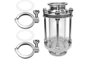 RIXIGOOD 2 Inch Tri-Clover In-Line Sight Glass with 2pcs 2" Tri Clamp and Silicone Gasket 304 Stainless Steel Sanitary TC Fittings for Boiler Still Tank Fermenter Industrial & Home Use