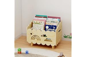 DUHARS Kinder Bücherregal Holz, Montessori Bücherregal Kinder, Bücherkiste Kinder für Leseecke, Babyzimmer, Kinderbücherregal, Bücherbank, Spielzeug Organizer Regal Kinderzimmer Aufbewahrung