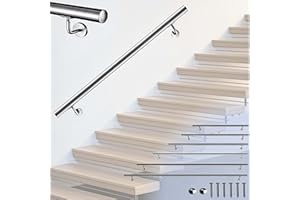 AICA SANITAIRE Main courante, inox 304, rampe d'escalier ronde 120cm, avec 2 supports muraux, Ø42.4mm, en kit complet, intérieur & extérieur