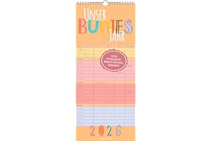 ‎ALPHA EDITION Alpha Edition - Unser buntes Jahr - 5 Spalten - Familienplaner Kalender 2026 – Familienkalender 20x45 cm – Bunter Terminkalender für Familienorganisation – Feiertage (DE/AT/CH)