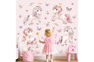 ‎WONDEVER wondever Wandtattoo Pferde Mädchen Rosa Wandaufkleber Kinder Einhorn Schmetterling Wandsticker Wanddeko für Mädchen Babyzimmer Kinderzimmer