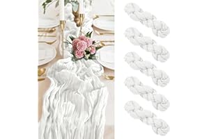 PESONLOOK 5 Pack White Cheesecloth Table Runner, 10FT Gauze Bobo Cheesecloth Fabric Semi-Sheer Wedding Reception Boho Rustic Wedding Party Decor