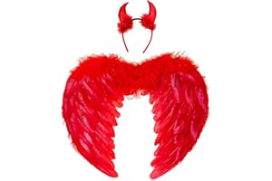 Winwild Ali d'Angelo Nere Ali d'Angelo con Aureola Costume da Angelo di Halloween Ali di Piuma Costume da Angelo Scuro Ali d'Angelo per Bambini con Aureola