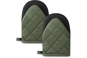 AUAUY Gant de Cuisine épais en Coton, 1 Paire Gants de Four Résistant à la Chaleur, Gants de Cuisine Antidérapants, Gant Cuisine Anti Chaleur pour Cuisiner, Barbecue, Cuisson (Vert)
