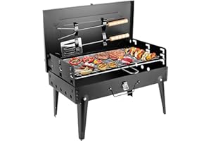 SunJas Barbacoa Portátil Barbacoa de Carbón Plegable con Parrillas de Acero Inoxidable Asador al Aire Libre Mini BBQ para 4-6 Personas para Jardin, Picnic, Camping - Color Negro