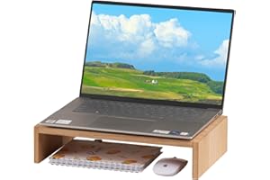 KIRIGEN Soporte para monitor – Soporte de escritorio de madera para ordenador/portátil/impresora de TV – Brazos de monitor y soporte elevador de escritorio para de oficina – Longitud 39 cm natural