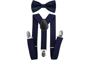 axy Kinder Hosenträger mit Fliege Set für Kinder 1-7 Jahre alt, Y-Form, 3 Clips - Uni Farben Jungen Hosenträger