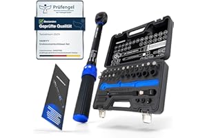 HASKYY Set di chiavi dinamometriche da 3/8", 5 – 60 Nm, per moto, accessori, asta di prolunga, inserti per dadi speciali, adattatori, set di attrezzi per riparazione del motore, Black Series