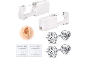AVYRING Ear Piercing Gun Kit, Self Disposable Ear Piercing Kit 316L Surgical Stainless Steel with Colored CZ Mixed Shapes, At Home Self Ear Piercer Kit Tool with 4mm CZ Stud