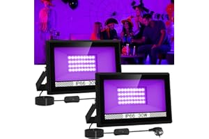 Lumière Noire LED 30W, T-SUNUS Projecteur Lumière UV Extérieur 400-405NM IP66 Etanche, Lumiere Noire Soiree Fluo à Effet Ultra-violet pour Halloween Soirée Peinture Bar 2 Pièces