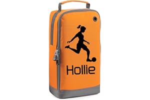 BEYONDSOME Personalised Girls Football Boot Bag Kids Sports Footy Rugby Pe Kit Gift, Orange/Black Print