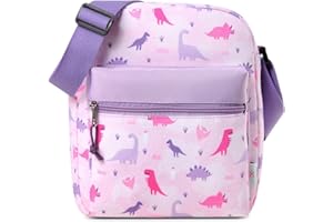 VASCHY Bolso Bandolera para Niñas, Ligero Pequeño Monedero Resistente al Agua con Bandolera Ajustable Regalo para Preescolar y Adolescentes - Rosa Dinosaurio