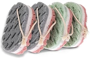 DDHHCP 4 Stück Badeschwamm, Großer Massageger Duschschwamm, Tiefes Peeling Dusch Schwamm, Eine Trikolore Peeling Schwamm Körper für Männer, Frauen, Kinder, Baden