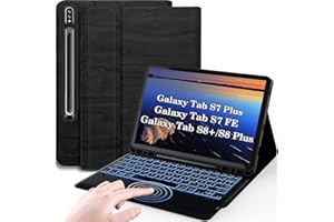Nanhent Rétroéclairé Clavier Coque pour Samsung Galaxy Tab S8+ / S7 FE/ S7+ 12.4", Smart Touchpad, AZERTY Français Amovible Bluetooth sans Fil Clavier avec Housse Étui Premium en Cuir PU (S7 FE)