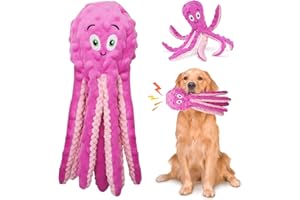 Glirop Octopus Dog Interactive Toy, No Stuffing Dog Chew Toy Squeaky Plush Puppy Play Toy with Crinkle Paper Soft Dog Tug Toys for Small Medium and Large Dog Training Playing (Pink)