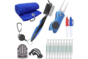 Yumzeco Kit De Nettoyage pour Club De Golf,Brosse De Nettoyage pour Rainures De Club De Golf,Serviette De Golf en Microfibre,20 Tees De Golf,Outil De Divot De Golf,Outil De Marquage De Balle De Golf