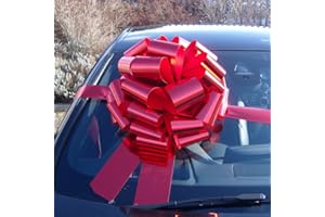 Hampabox MEGA GIANT CAR BOW (40cm diameter) + 6 METRES of RIBBON for Cars, Bikes, Big Birthday METALLIC RED