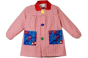 KLOTTZ Tablier Blouse Spiderman pour Enfants à Carreaux. Puor l'école e travaux manuels. Garçon