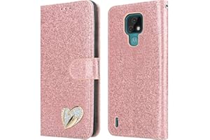 iPEAK For Motorola Moto E7 Case (6.5'') Shiny Leather Bling Glitter Book Flip Stand Card Wallet Cover For Moto E7 Phone (Rosegold)