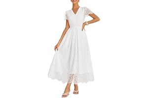 GRACE KARIN Women's V-Neck A-Line Elastic Waist Short Sleeve Lace Dresses