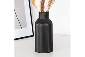 Hanaomaoyi 20cm Ceramic Vase Black Matte Round Modern Design, Boho Vase for Aesthetic Decoration, Keeping Flower for Living Room, Bedroom Decoration, Simple Nordic Style (Black)