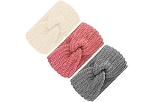 HKBTCH Stirnband Damen Winter Strick, 3 Pcs Stirnband Kinder Mädchen, Herbst Und Winter VielseitigHaarband Ohrenwärmer Elastische (Beige + Grau + Rosa)