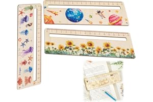 JEIIBRZUI Lesehilfe und Lineal für Schulkind personalisiert,Lesehilfe Schulkind Personalisiert Holz,Personalisiert Lesezeichen Kinder mit Lesefenster Holz Lesestreifen,Geschenk zum Schulbeginn,3 gerade Lineale