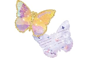 Tixlux 12 Einladungskarten zum Kindergeburtstag, 12 x 10 cm Schmetterlingen Einladungskarten, Geburtstagseinladungen für Mädchen und Jungen, Geburtstagseinladungen Kinder Geburtstagsfeier Kinderparty