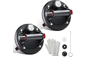 Riiai 2PCS 8'' Vacuum Suction Cup, Heavy Duty Lifter, 200mm Vacuum Rubber Plate, Tile Lifting Carry Tool with Pressure Gauge for Glass Lifting
