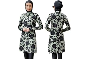 IBTOM CASTLE Modest Swimwear Muslim Swimming Costume for Women Full Coverage Long Floral Print Islamic Hijab Burkini 3pcs Set Ladies Beachwear Surfing Diving Suit Outfit