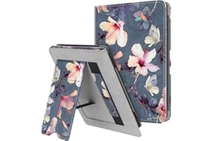 FINTIE Stand Case for 6" Kindle Paperwhite (Fits 10th Generation 2018 and All Paperwhite Generations Prior to 2018) - Premium PU Leather Sleeve Cover with Card Slot and Hand Strap, Blooming Hibiscus