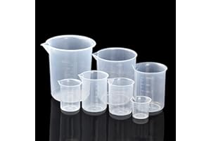 HENTEK 7 Pezzi Misurino Graduato Trasparente 600ml 500ml 250ml 150ml 100ml 50m 25ml Misurino di Plastica per Misuratore Laboratorio Becher