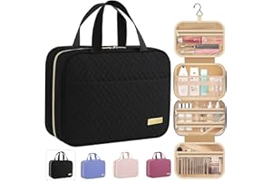 HOTOR Kulturtasche Damen wasserdichte Kosmetiktasche mit Haken – Geräumige Kulturbeutel Damen für Reisen – Groß Kulturbeutel Zum Aufhängen für Weekender, 29.0 x 23.0 x 8.5cm, Schwarz